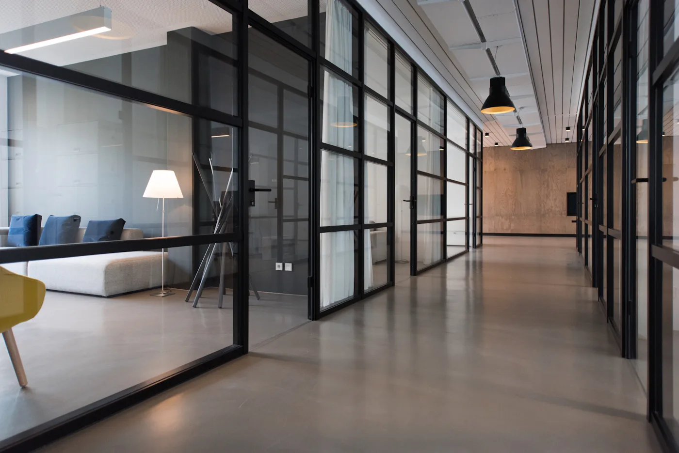 Modern commercial office interior with durable flooring