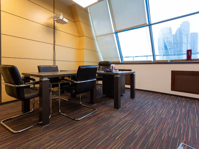 Commercial carpet tile flooring in an office meeting area